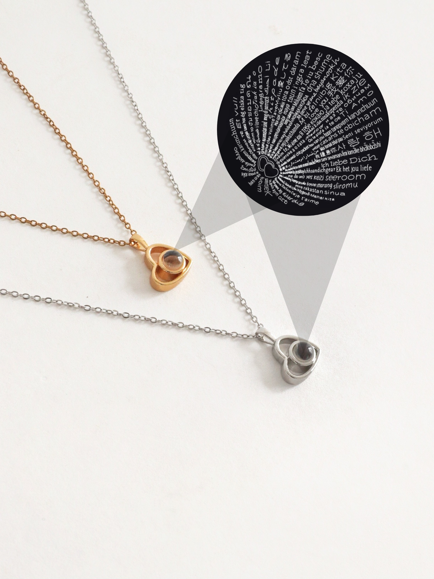 Cadena Te Amo en 100 idiomas ojo de cristal